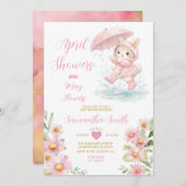 Spring Bunny Rain Boots Pink Floral April Showers  Kaart (Voorkant / Achterkant)