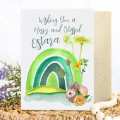Spring Bunny Rainbow Ostara Floral Pagan Feestdagenkaart