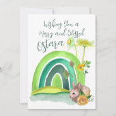 Spring Bunny Rainbow Ostara Floral Pagan Feestdagenkaart (Voorkant)