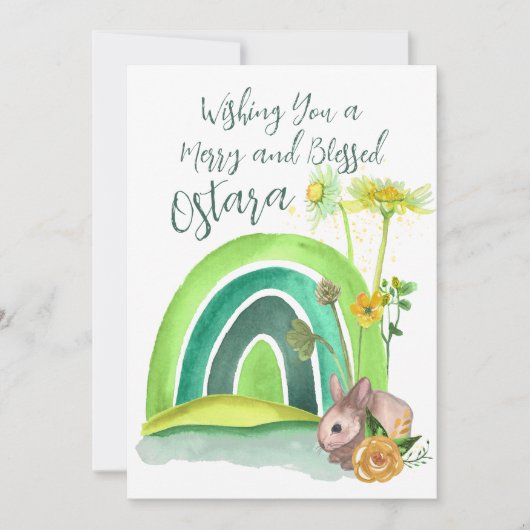 Spring Bunny Rainbow Ostara Floral Pagan Feestdagenkaart (Voorkant)
