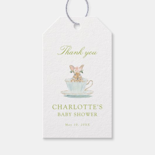 Spring Bunny Tea Party Baby Shower Cadeaulabel (Voorkant)