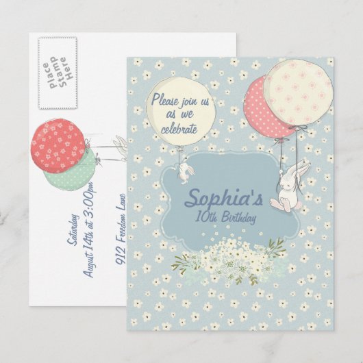 Spring Bunny Verjaardag Uitnodiging (Voorkant / Achterkant)