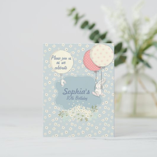 Spring Bunny Verjaardag Uitnodiging (Staand voorkant)