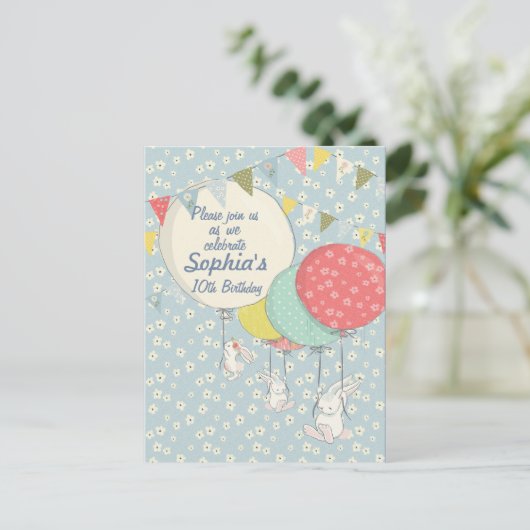 Spring Bunny Verjaardag Uitnodiging (Staand voorkant)