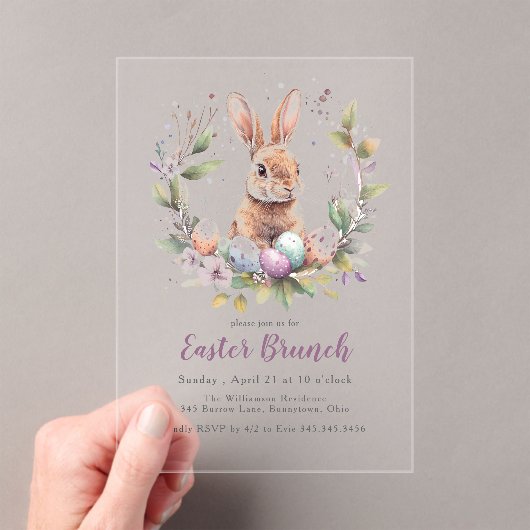 Spring Bunny Wreath Paasbrunch Vakantie Acryl Uitnodigingen (Insitu (Draagbaar))