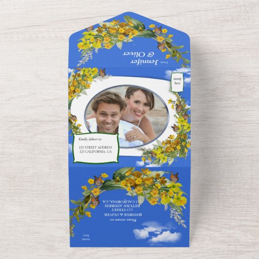 Spring Buttercup Bloemen All In One Uitnodiging (Buitenkant)