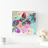 Spring Butterflies Wall Clock Waterverf Art Vierkante Klok (Huis)