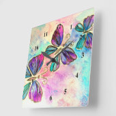 Spring Butterflies Wall Clock Waterverf Art Vierkante Klok (Hoek)