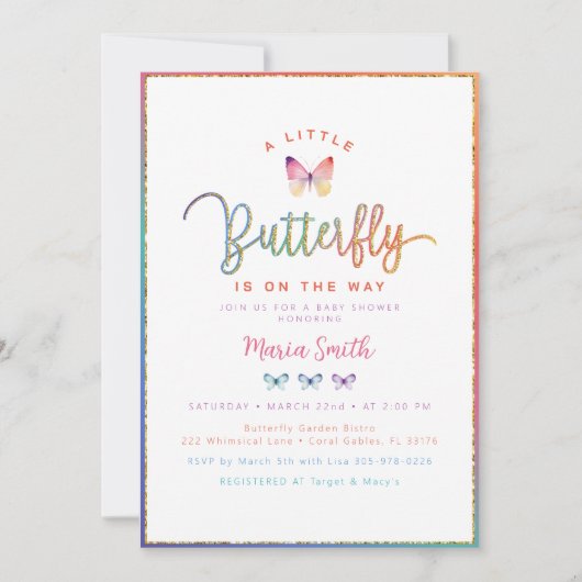 Spring Butterfly Baby shower uitnodiging (Voorkant)