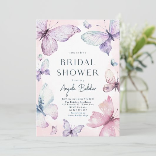 Spring Butterfly Bruids Douche Uitnodiging (Staand voorkant)