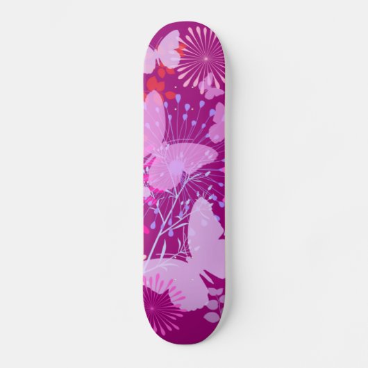 Spring Butterfly Garden Vibrant Paars Pink Girly Skateboard (Voorkant)