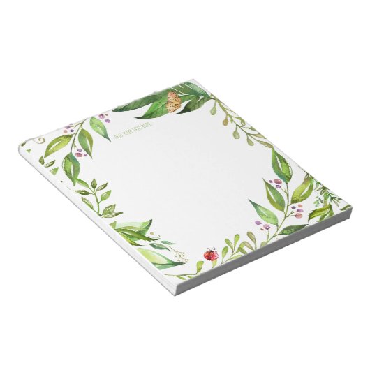 Spring Butterfly Garden | Voeg je eigen monogram t Notitieblok (Schuin)