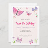 Spring Butterfly Kids verjaardagsuitnodiging Kaart (Voorkant / Achterkant)