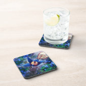 Spring Butterfly op Blue Flower Bier Onderzetter (Rechterzijde)