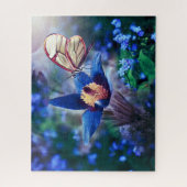 Spring Butterfly op Blue Flower Legpuzzel (Verticaal)