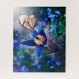 Spring Butterfly op Blue Flower Legpuzzel