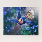 Spring Butterfly op Blue Flower Legpuzzel (Horizontaal)