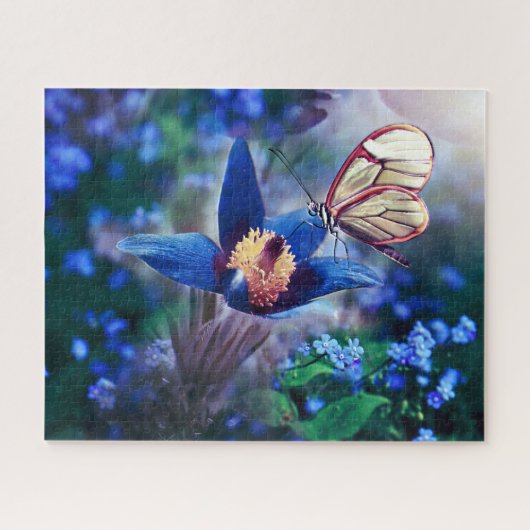 Spring Butterfly op Blue Flower Legpuzzel (Horizontaal)