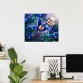 Spring Butterfly op Blue Flower Poster (Thuiskantoor)