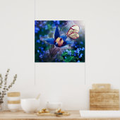 Spring Butterfly op Blue Flower Poster (Keuken)