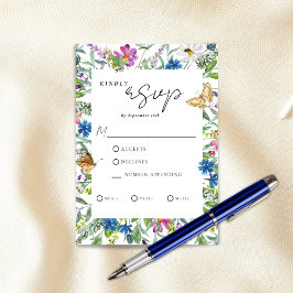 Spring Butterfly Wildflower bruiloft RSVP Kaartje