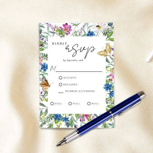 Spring Butterfly Wildflower bruiloft RSVP Kaartje