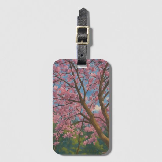 Spring Canopy – Bloesemboom & Blauwe Hemel Schilde Bagagelabel (Voorkant (verticaal))