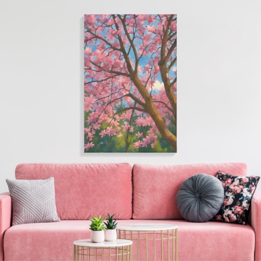 Spring Canopy – Bloesemboom & Blauwe Hemel Schilde Canvas Afdruk (Insitu (Woonkamer))