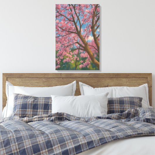 Spring Canopy – Bloesemboom & Blauwe Hemel Schilde Canvas Afdruk (Insitu (Slaapkamer))