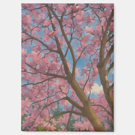 Spring Canopy – Bloesemboom & Blauwe Hemel Schilde Magneet (Voorkant)