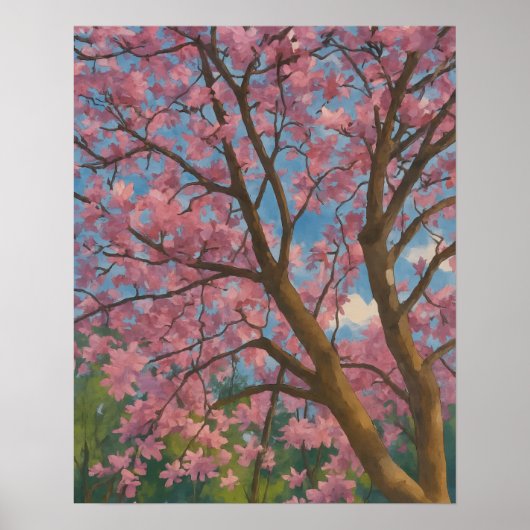 Spring Canopy – Bloesemboom & Blauwe Hemel Schilde Poster (Voorkant)