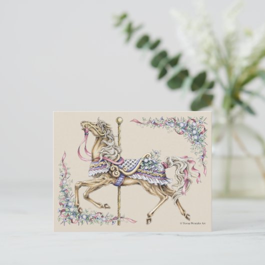 Spring Carousel Horse Drawing Post Card Briefkaart (Staand voorkant)