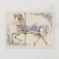 Spring Carousel Horse Drawing Post Card