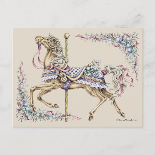 Spring Carousel Horse Drawing Post Card Briefkaart (Voorkant)