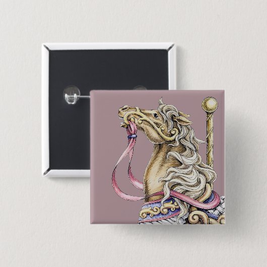 Spring Carousel Horse Drawing Square Button (Voorkant /achterkant)