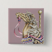 Spring Carousel Horse Drawing Square Button (Voorkant)
