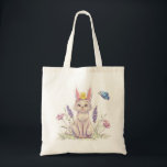 Spring cat bag tote bag<br><div class="desc">Celebrate spring with this charming tote bag featuring an adorable cat wearing bunny ears, surrounded by delicate flowers and a fluttering butterfly. The soft pastel illustration brings a whimsical, storybook feel that adds a touch of joy to everyday errands. Perfect for shopping, books, groceries, or daily essentials, this tote combines...</div>