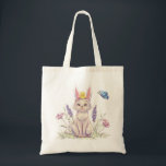 Spring cat bag tote bag<br><div class="desc">Celebrate spring with this charming tote bag featuring an adorable cat wearing bunny ears, surrounded by delicate flowers and a fluttering butterfly. The soft pastel illustration brings a whimsical, storybook feel that adds a touch of joy to everyday errands. Perfect for shopping, books, groceries, or daily essentials, this tote combines...</div>