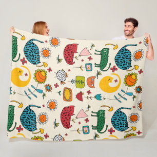 Spring Cat Beige - schattig leuk kitten bloemen Fleece Deken