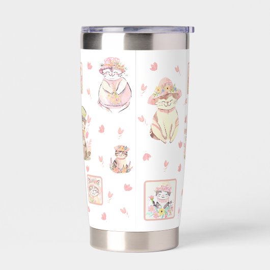 Spring Cats Petten Bloemen Perzik Wit Geïsoleerde Drinkbeker (Links)