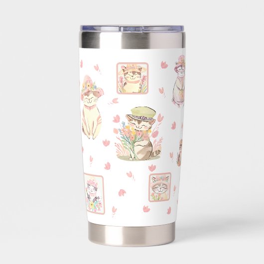 Spring Cats Petten Bloemen Perzik Wit Geïsoleerde Drinkbeker (Achterkant)