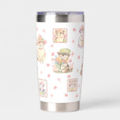 Spring Cats Petten Bloemen Perzik Wit Geïsoleerde Drinkbeker (Voorkant)