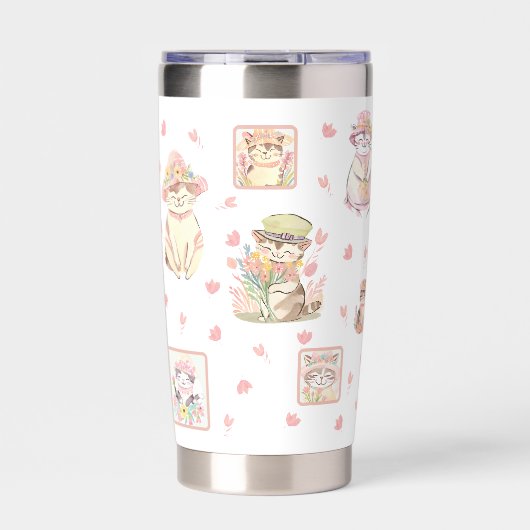 Spring Cats Petten Bloemen Perzik Wit Geïsoleerde Drinkbeker (Voorkant)