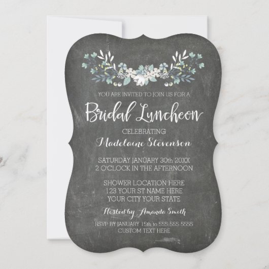 Spring Chalkboard Floral Bridal Lunch Invitations Kaart (Achterkant)