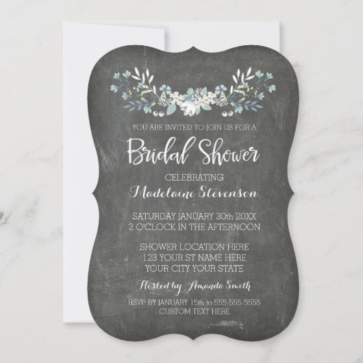 Spring Chalkboard Floral Bridal Shower Invitations Kaart (Achterkant)