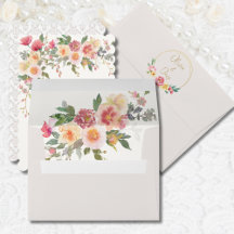 Spring Champagne Blush Bloemen Bruiloft Envelop
