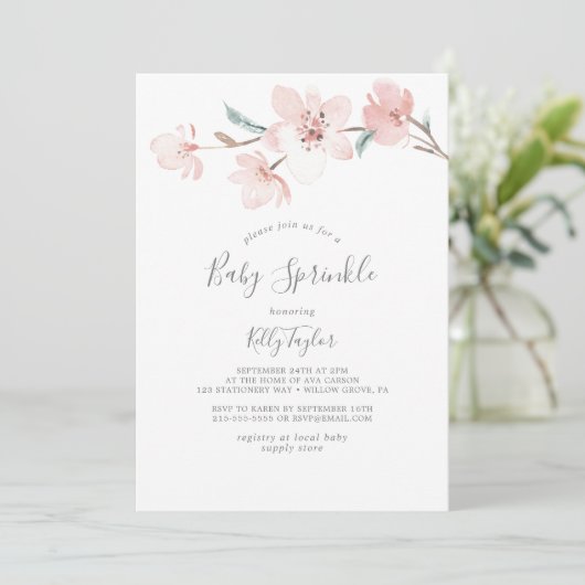 Spring Cherry Blossom Baby Sprinkle Kaart (Staand voorkant)