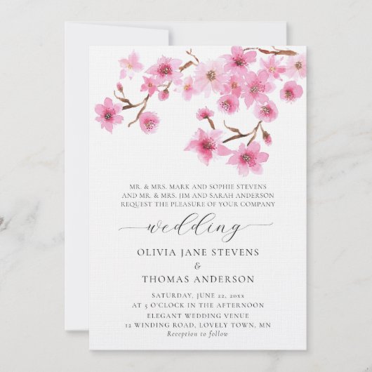 Spring Cherry Blossom Beide ouders Names Wedding Kaart (Voorkant)