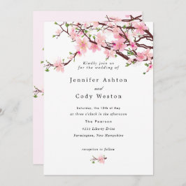 Spring Cherry Blossom Bleek Pink White Wedding Kaart