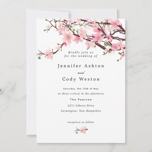 Spring Cherry Blossom Bleek Pink White Wedding Kaart (Voorkant)